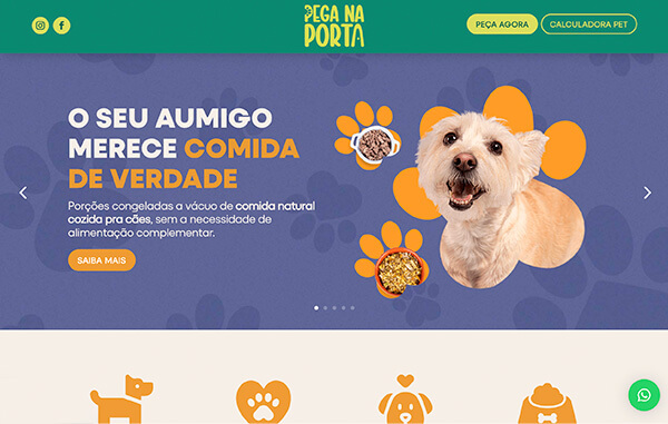 Página inicial de site para comida natural para cachorros
